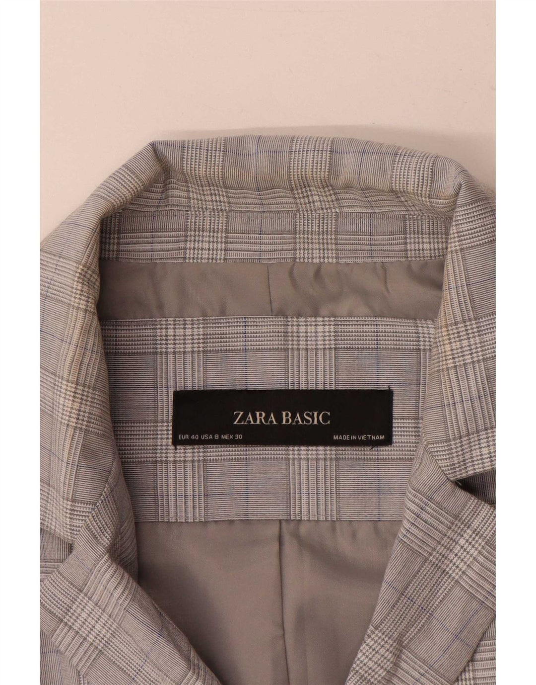 Zara Damen 1-Knopf-Blazerjacke EU 40 Mittelgrauer Hahnentrittmuster