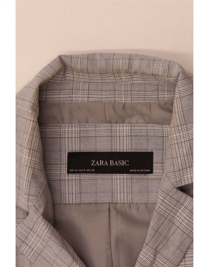 Zara Damen 1-Knopf-Blazerjacke EU 40 Mittelgrauer Hahnentrittmuster
