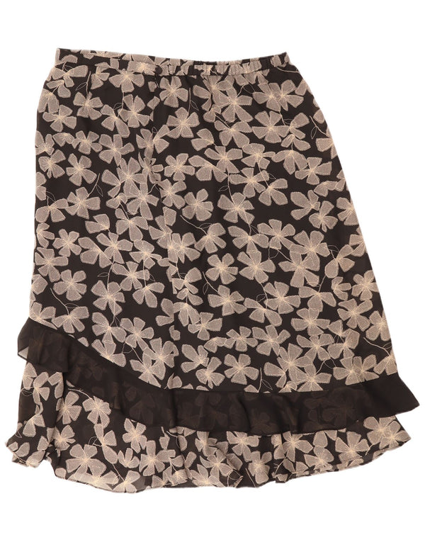 Vintage Damen Gerader Rock UK 22 3XL W40 Schwarz geblümtes Polyester