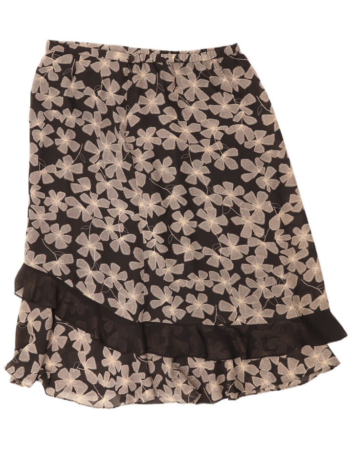 Vintage Damen Gerader Rock UK 22 3XL W40 Schwarz geblümtes Polyester