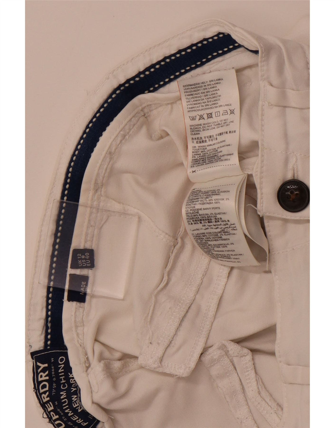 SUPERDRY Slim Chino-Hose für Damen, UK 12, M, W32, L29, weiße Baumwolle