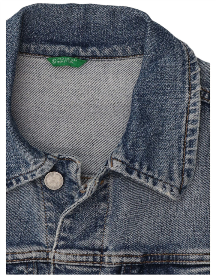 Benetton Damen Crop Denim Jacke UK 10 Small Blue