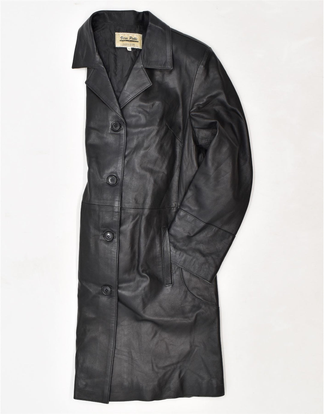 VINTAGE Damen Ledermantel IT 48 XL Schwarzes Leder