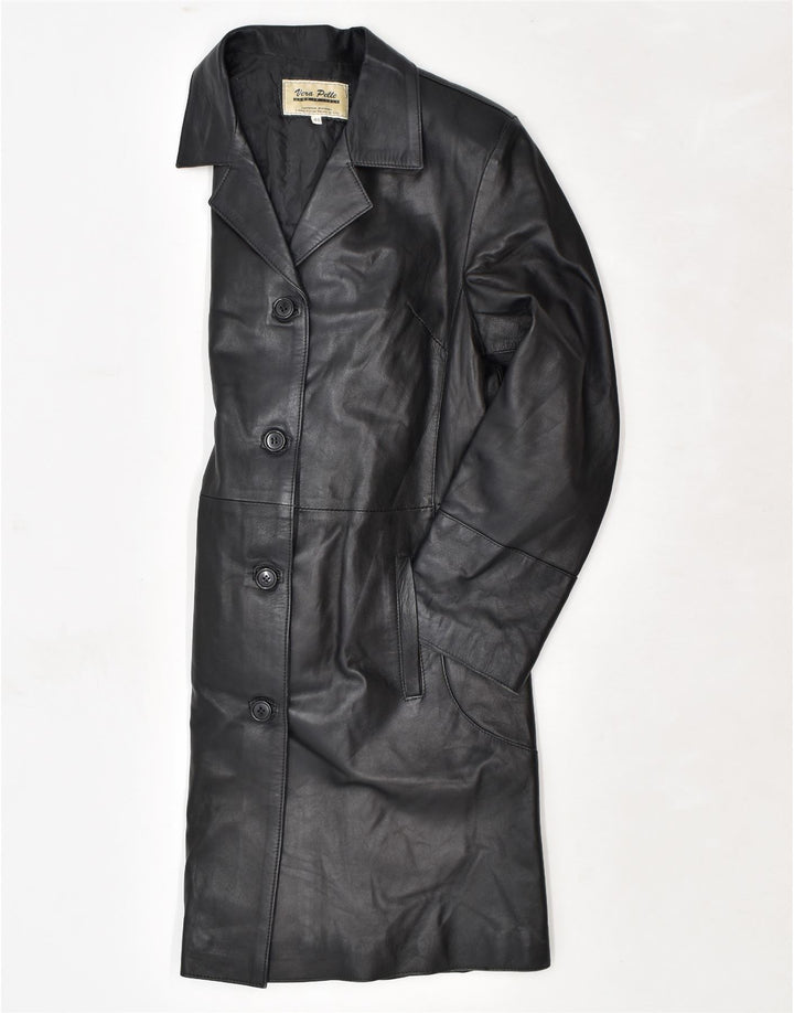 VINTAGE Damen Ledermantel IT 48 XL Schwarzes Leder