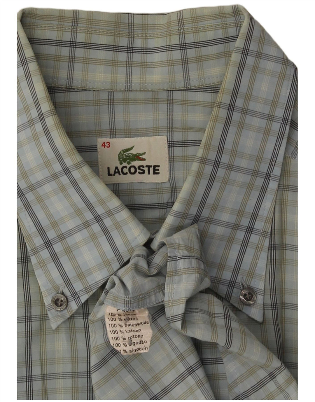 Lacoste Herren-Kurzarmhemd, Größe 43, groß, blau kariert, Baumwolle