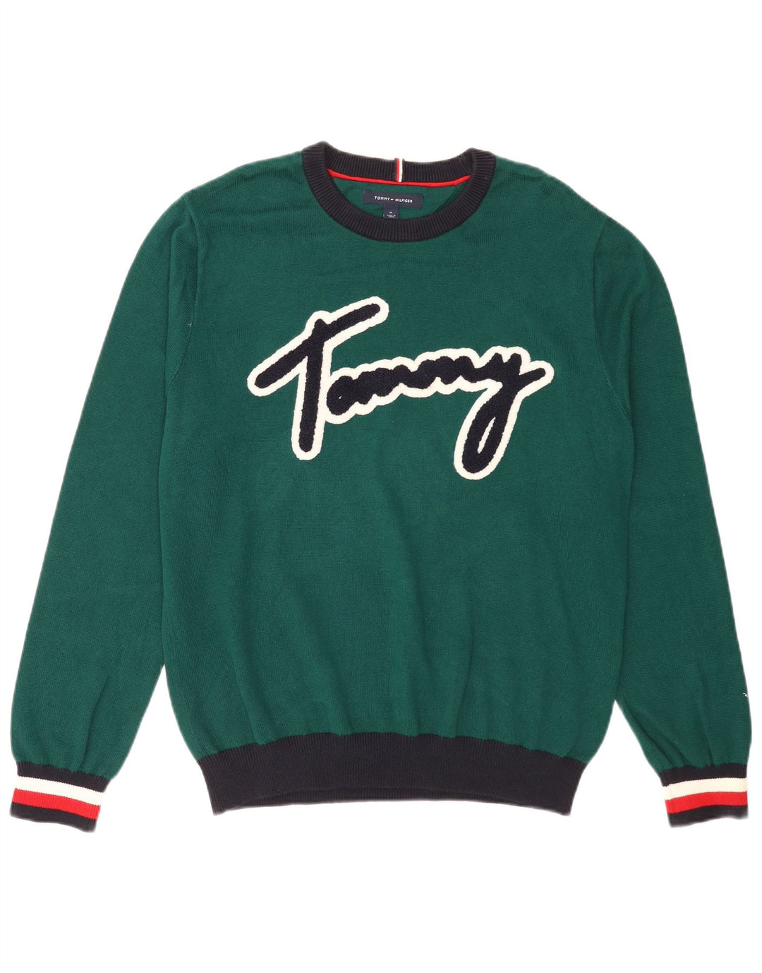 Tommy Hilfiger Herren-Pullover mit Rundhalsausschnitt, Mittelgrün, Farbblock