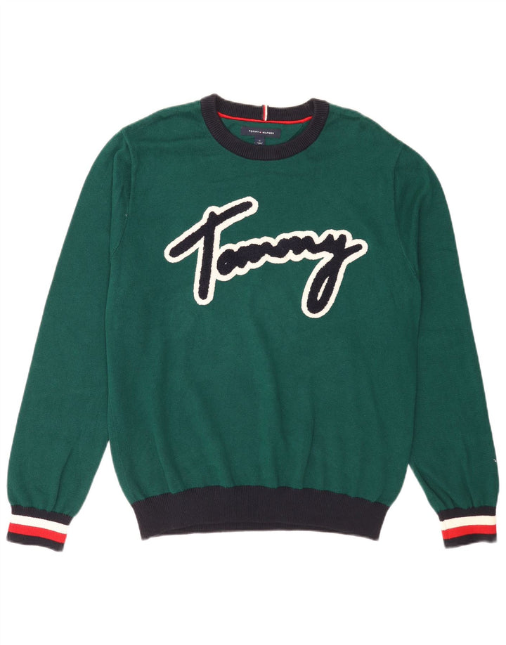 Tommy Hilfiger Herren-Pullover mit Rundhalsausschnitt, Mittelgrün, Farbblock