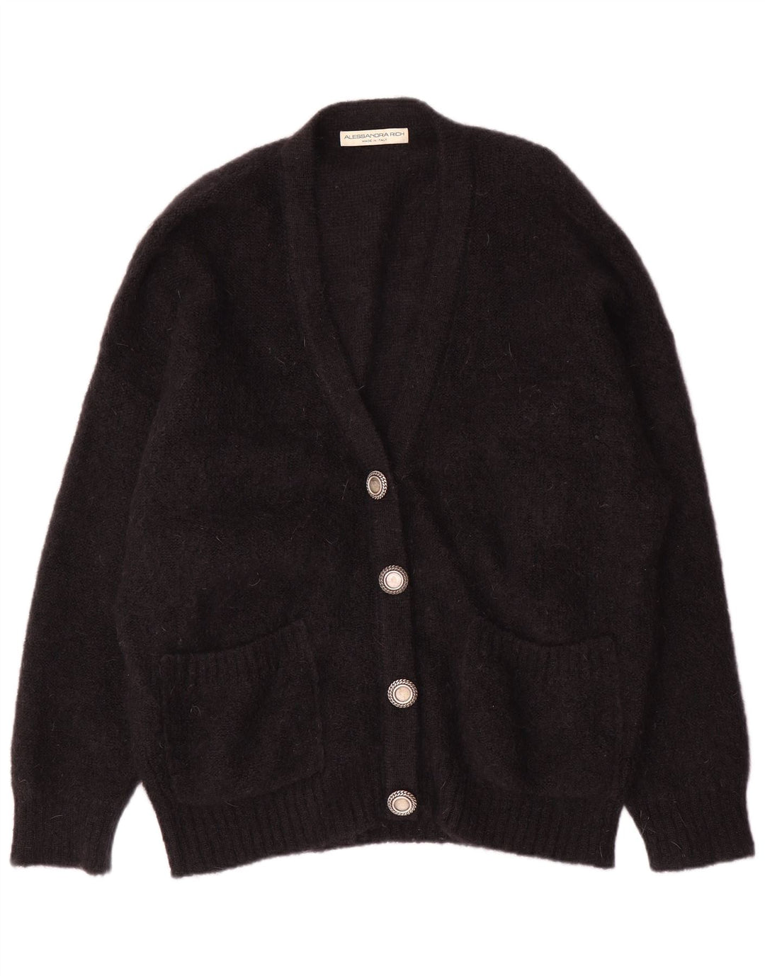 Alessandra Rich Damen-Strickjacke in Übergröße, IT 40, Größe S, Schwarz, Mohair
