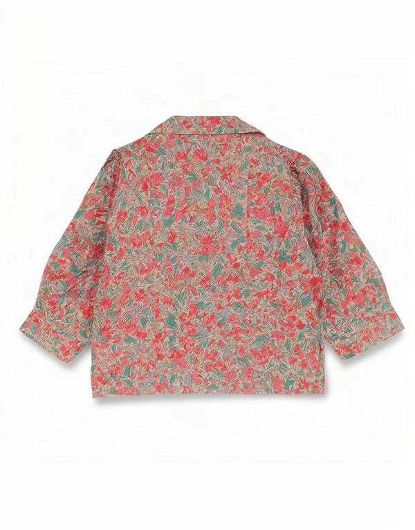 Vintage Damen Crop 3/4-Ärmel-Hemdbluse UK 14 Mittelrosa geblümt