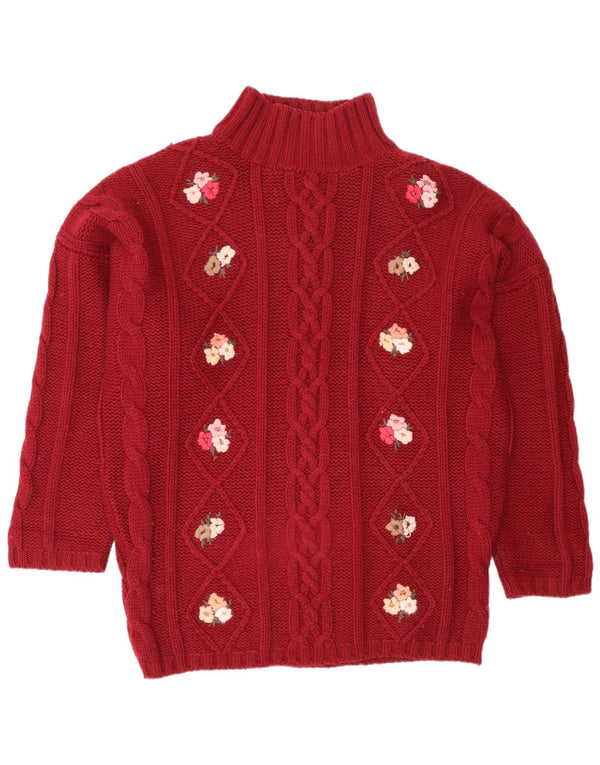 Vintage Damen Rollkragenpullover Pullover UK 18 XL Rot geblümt