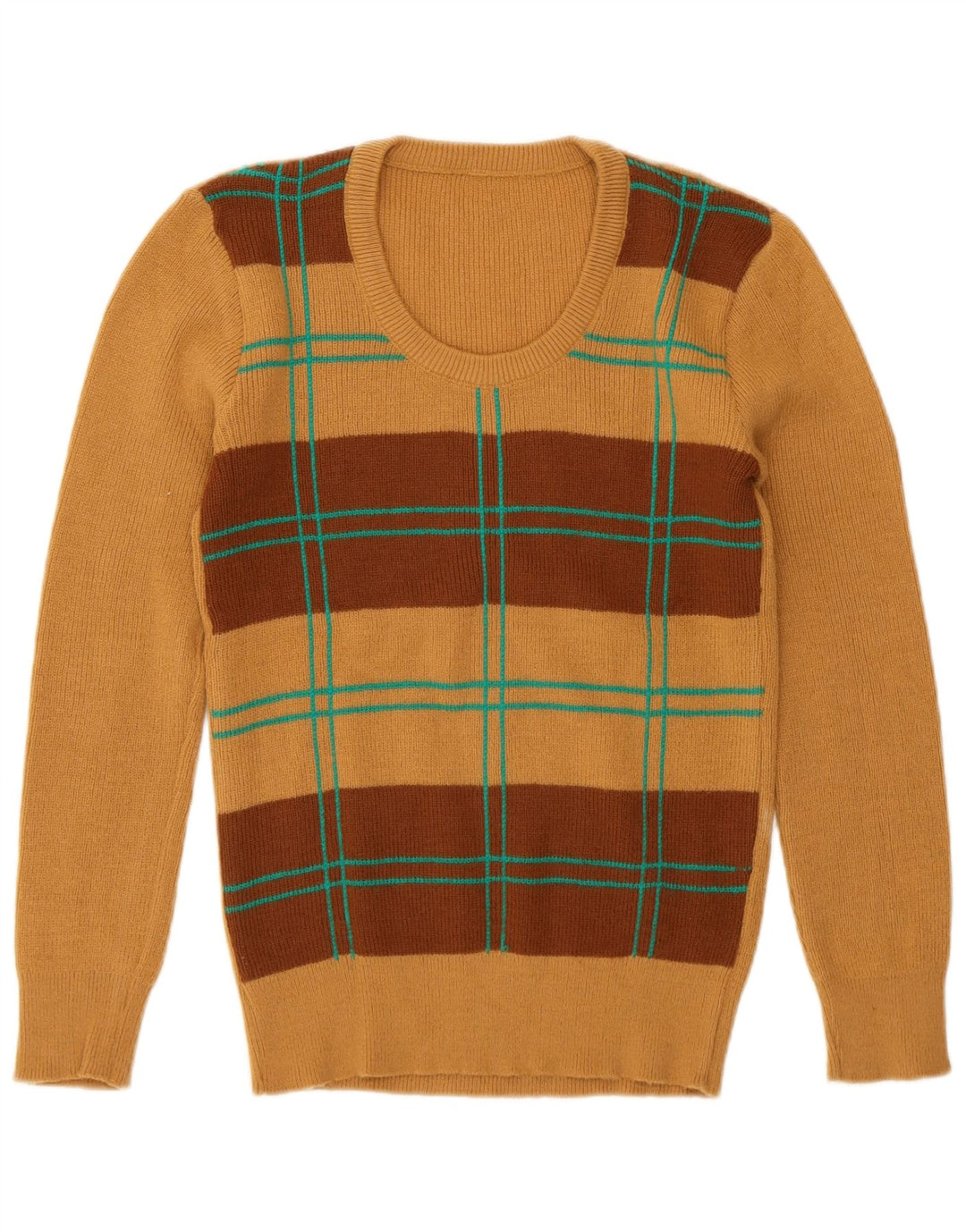 Vintage Damen Rundhalspullover Pullover UK 12 Mittelbraun Geometrisch