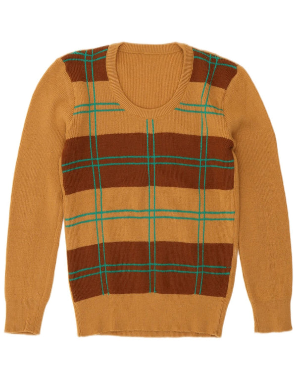 Vintage Damen Rundhalspullover Pullover UK 12 Mittelbraun Geometrisch