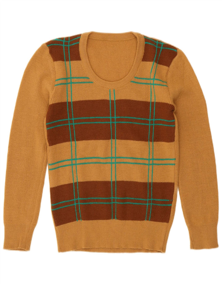 Vintage Damen Rundhalspullover Pullover UK 12 Mittelbraun Geometrisch