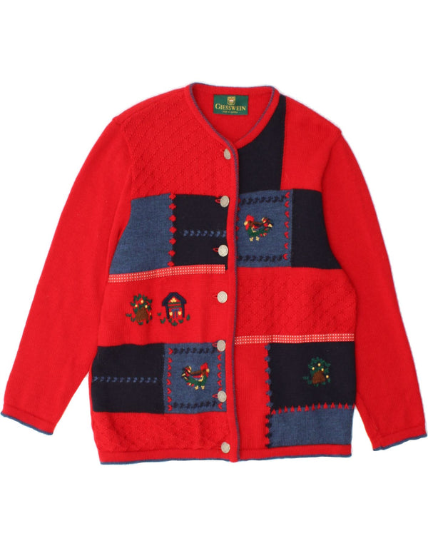 GIESSWEIN Damen Strickjacke Pullover UK 12 Mittelrot Patchwork Schurwolle
