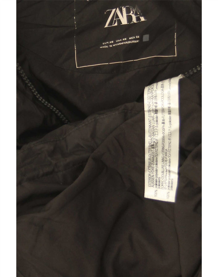 Zara Damen Crop Übergroße wattierte Jacke UK 6 XS Schwarz Polyester