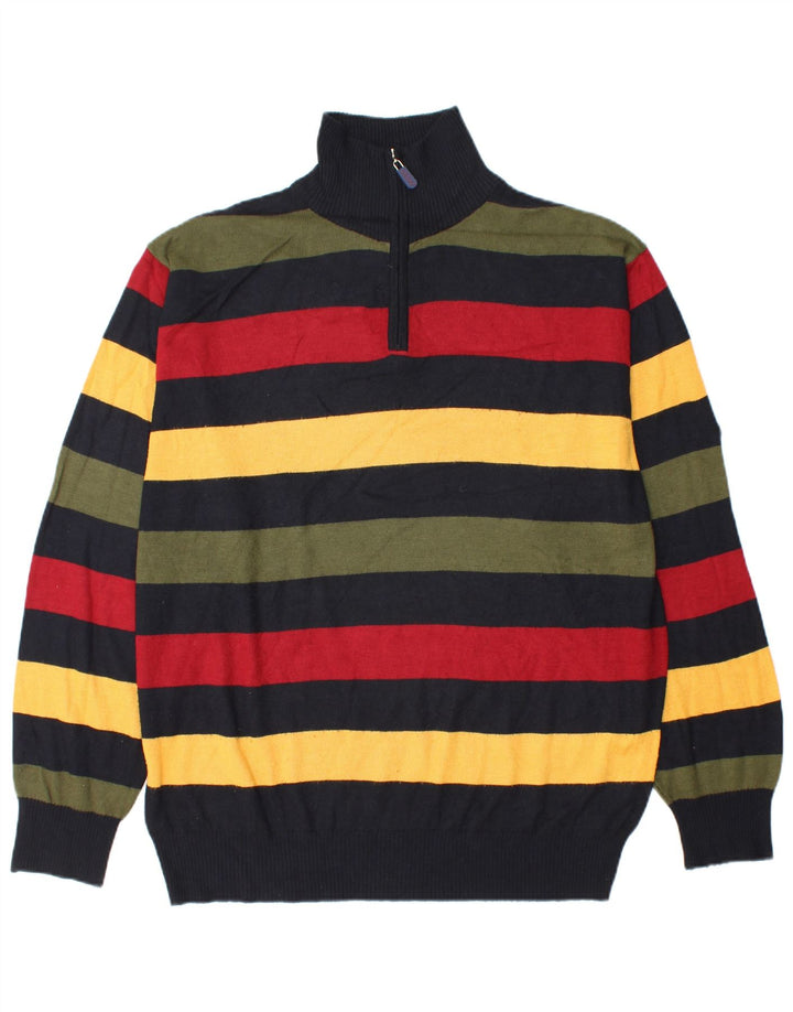 VINTAGE Mens Zip Neck Jumper Sweater 2XL Multicoloured Striped Viscose