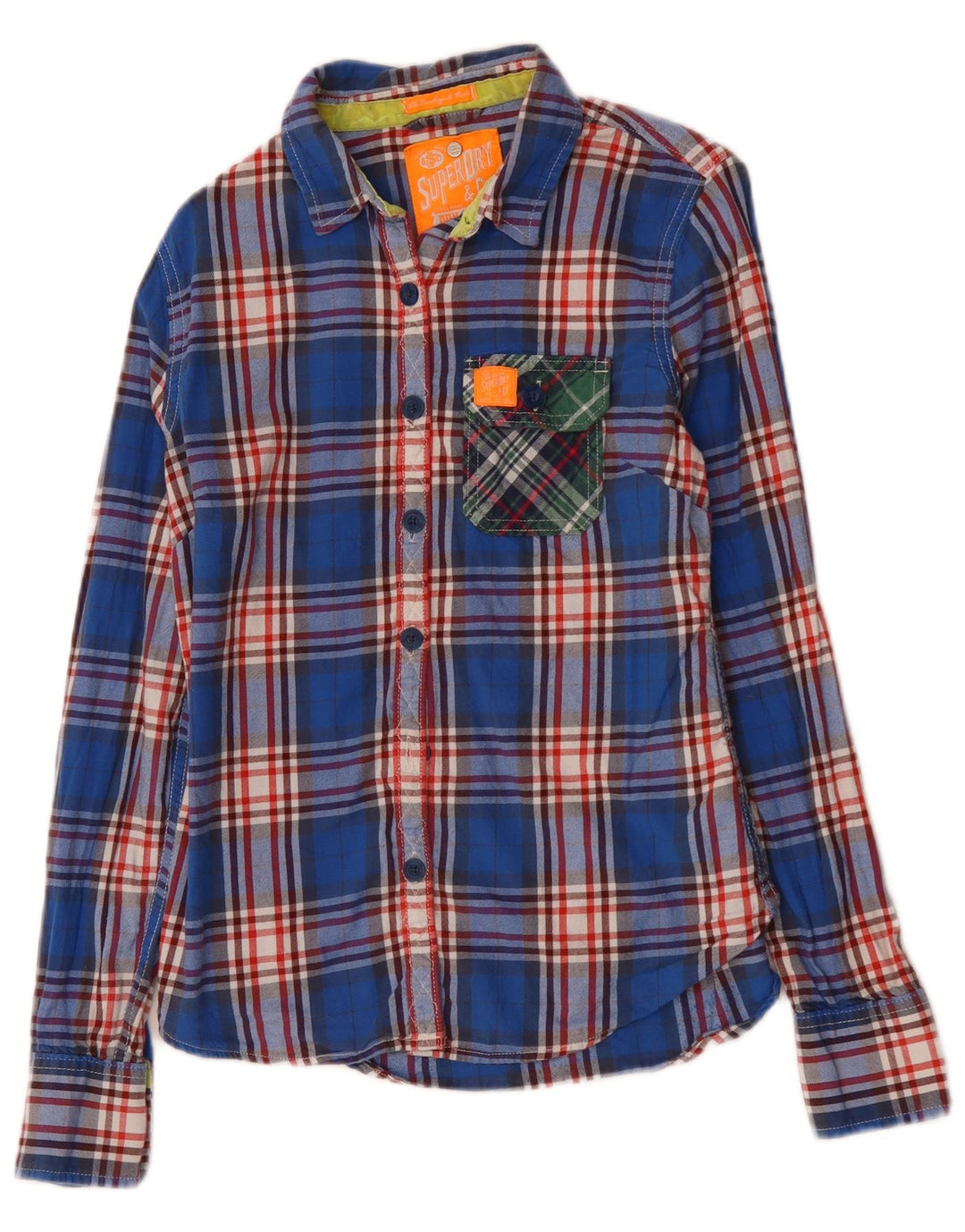 SUPERDRY Flanellhemd für Damen, UK 12, mittelblau kariert, Baumwolle