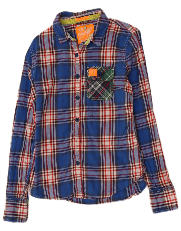 SUPERDRY Flanellhemd für Damen, UK 12, mittelblau kariert, Baumwolle