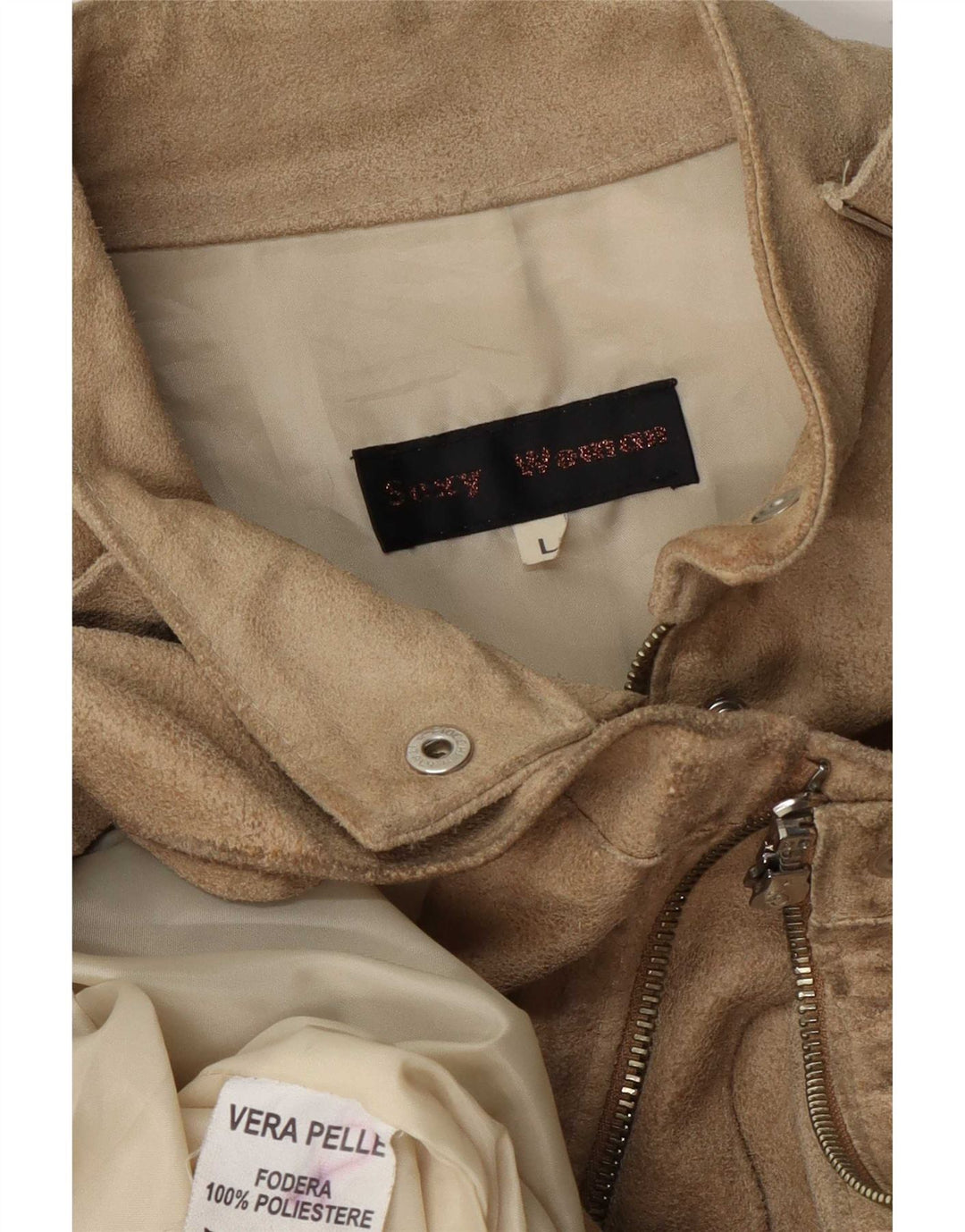 Vintage Damen Wildlederjacke UK 14 Großes Beige Leder