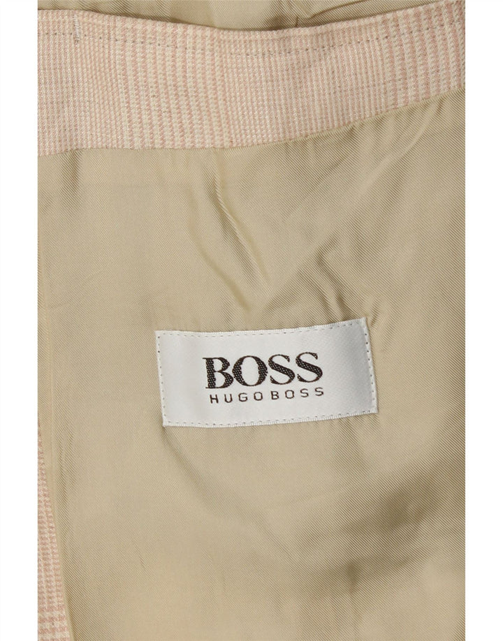 HUGO BOSS Herren 2-Knopf-Blazerjacke EU 56 3XL Beige kariertes Leinen