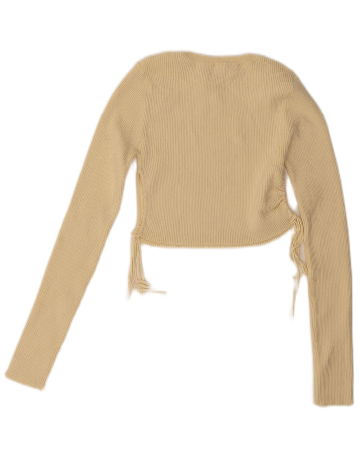 Zara Damen Crop Langarm Bluse Top UK 8 Small Gelb