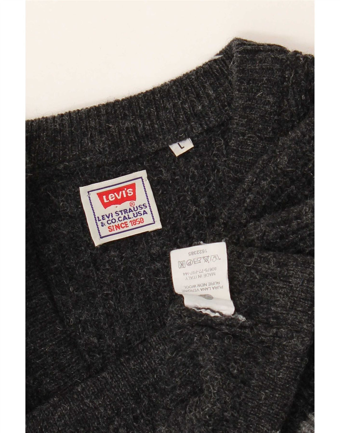 Levi's Herren-Pullover mit V-Ausschnitt, groß, graue Farbblock-Schurwolle