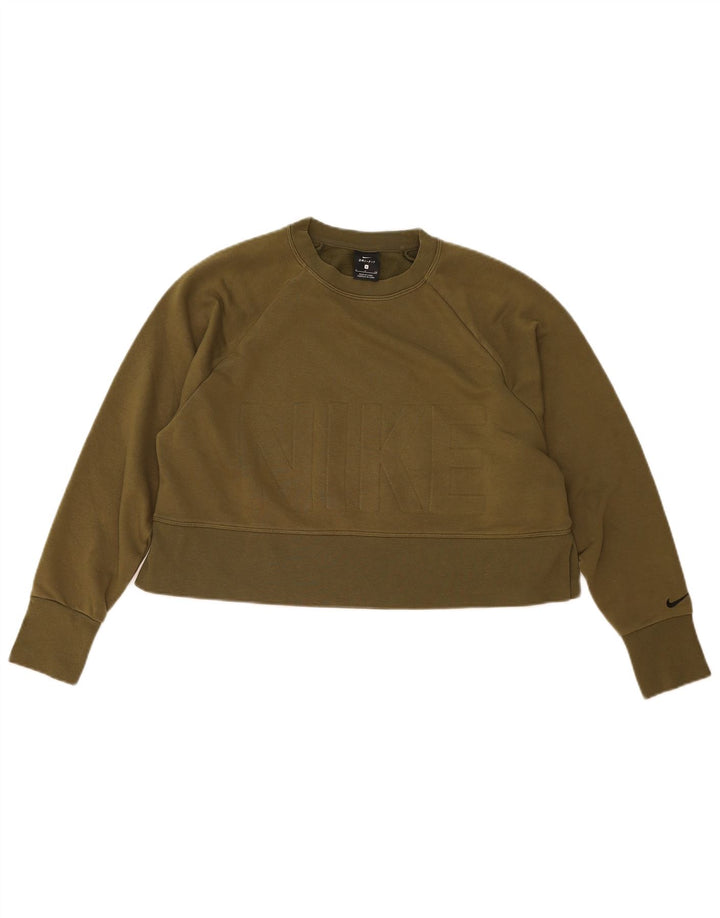 Nike Womens Crop Oversized Sweatshirt Pullover UK 10 Small Khaki Polyester