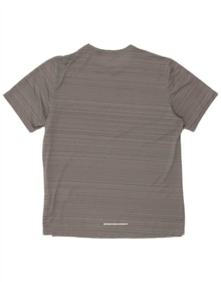 Nike Herren Dri Fit T-Shirt-Oberteil aus mittelgrau gestreiftem Polyester
