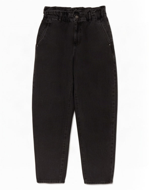 Zara Damen High Waist Tapered Jeans EU 34 2XS W24 L25 Schwarze Baumwolle