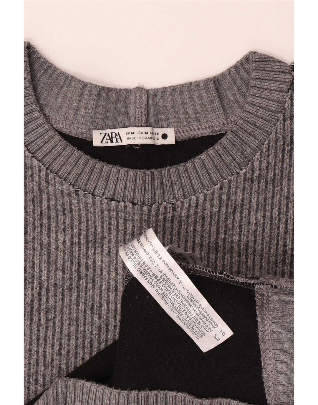 Zara Damen-Pullover mit Rundhalsausschnitt, UK 14, Mittelgrau, Polyester