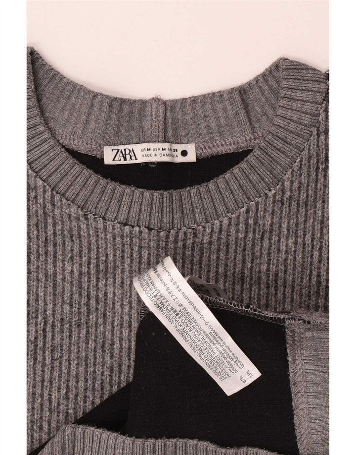 Zara Damen-Pullover mit Rundhalsausschnitt, UK 14, Mittelgrau, Polyester