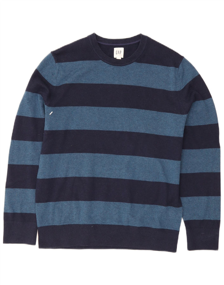 Gap Herren-Pullover mit Rundhalsausschnitt, mittlere marineblaue gestreifte Baumwolle