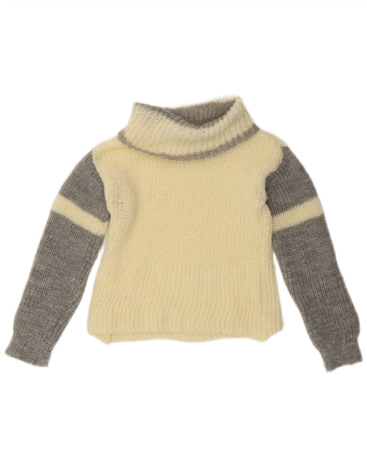 VINTAGE Rollkragenpullover für Damen, Gr. 10, Größe S, gebrochenes Weiß, Farbblock