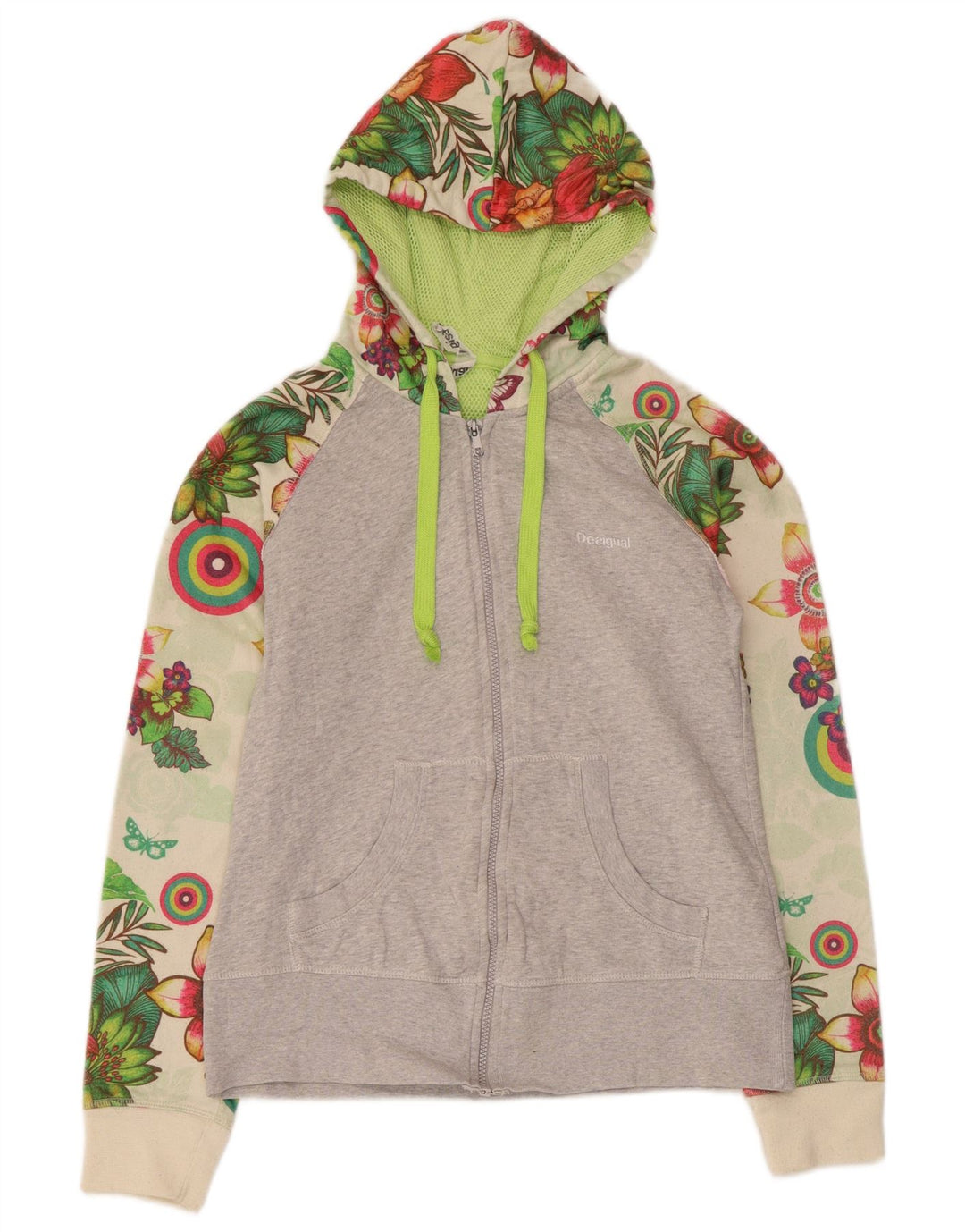 Desigual Damen Zip Hoodie Pullover UK 12 Medium Mehrfarbig Blumen