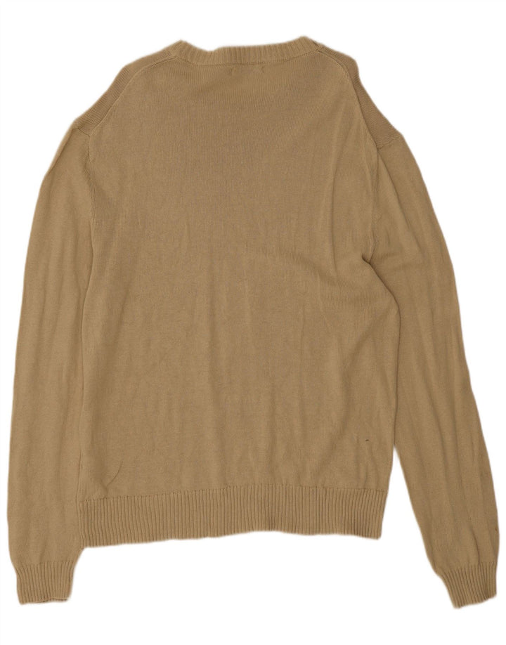 Zara Herren-Pullover mit Rundhalsausschnitt, groß, beige Baumwolle