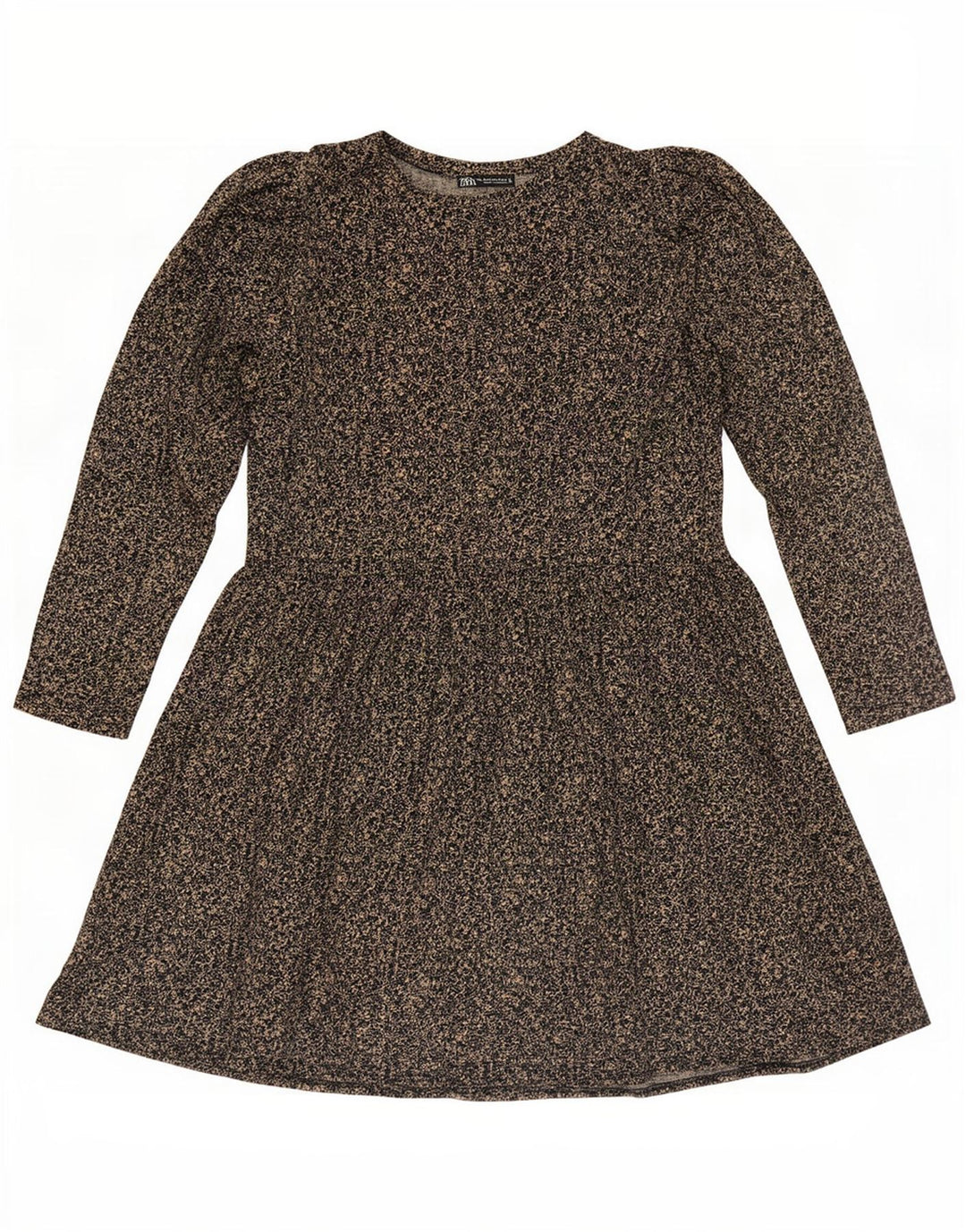 Zara Damen Langarm-Basic-Kleid UK 14 Mittelbraunes, geblümtes Polyester