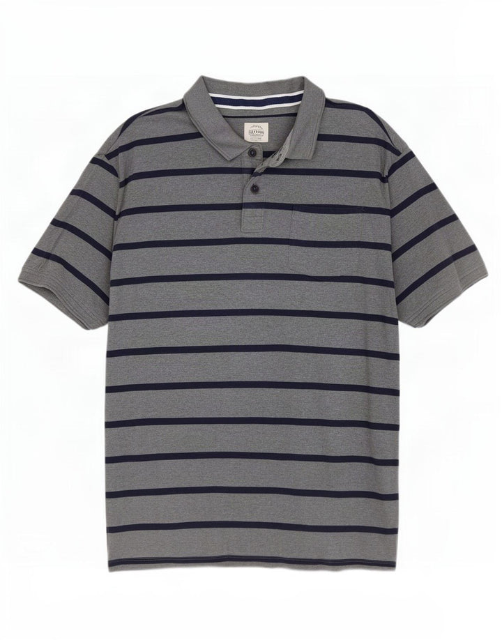 Fat Face Herren-Poloshirt XL, grau gestreift, Baumwolle