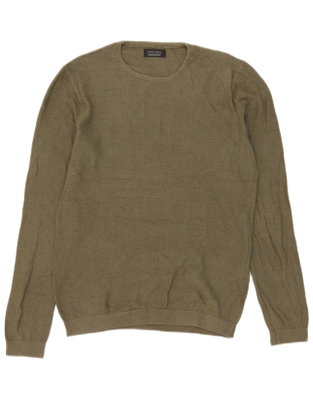 Zara Herren-Pullover mit Rundhalsausschnitt, Mittelkhaki