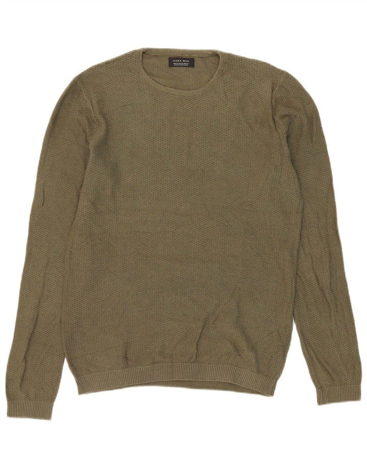 Zara Herren-Pullover mit Rundhalsausschnitt, Mittelkhaki