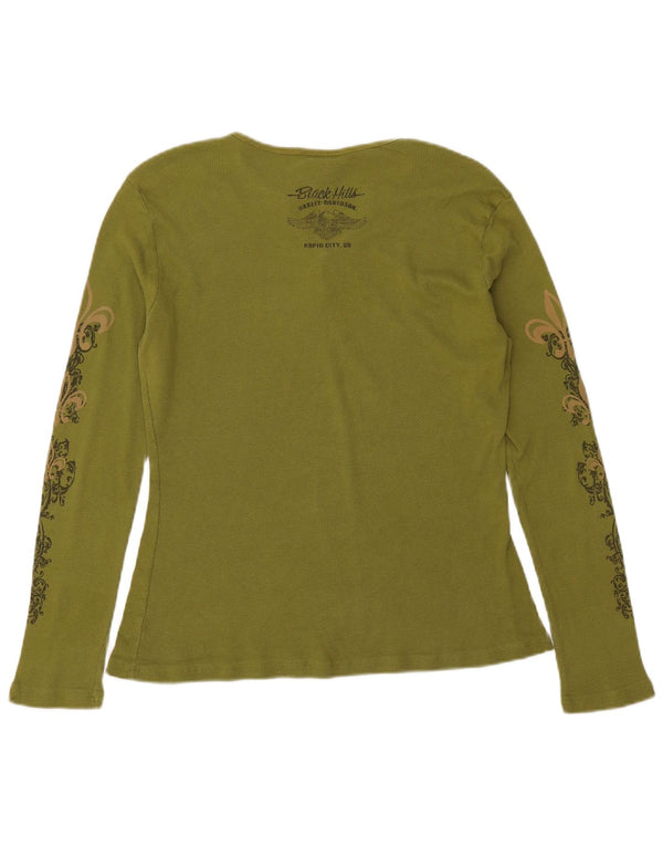 Harley Davidson Damen Grafikoberteil Langarm UK 18 XL Grün Paisley