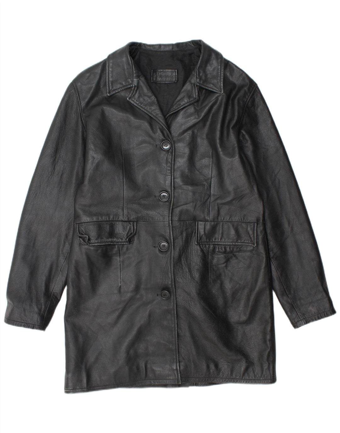 VINTAGE Damen Ledermantel UK 18 XL Schwarzes Leder