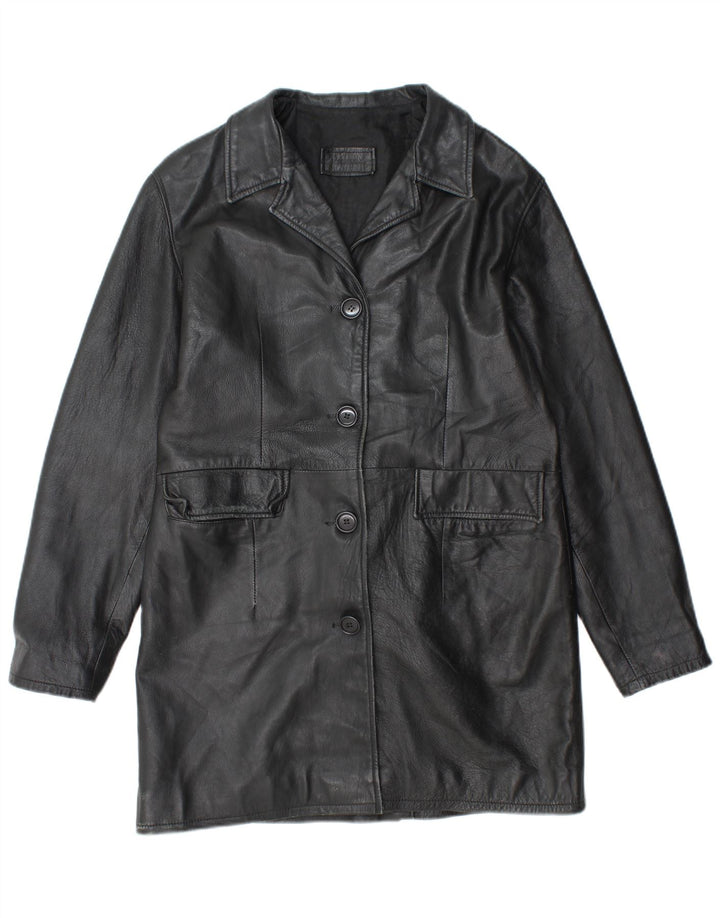 VINTAGE Damen Ledermantel UK 18 XL Schwarzes Leder