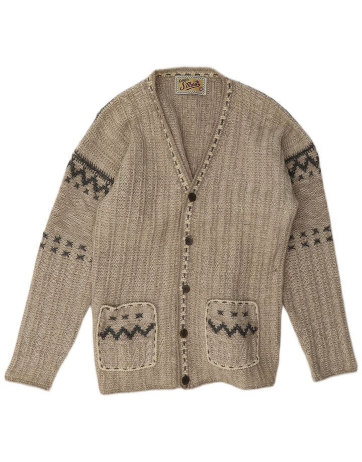 S.Moritz Herren-Strickjacke mit lockerer Passform, kleine beige geometrische Wolle