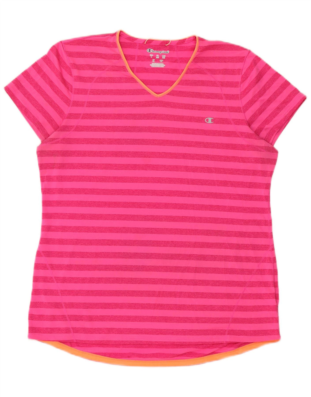 Champion Damen T-Shirt Top UK 16 Large Rosa gestreift Polyester