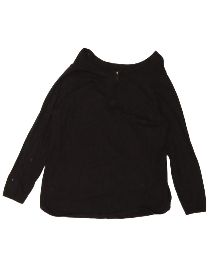 Marks & Spencer Damen-Pullover mit Reißverschluss am Hals, UK 16, Größe L, schwarze Viskose