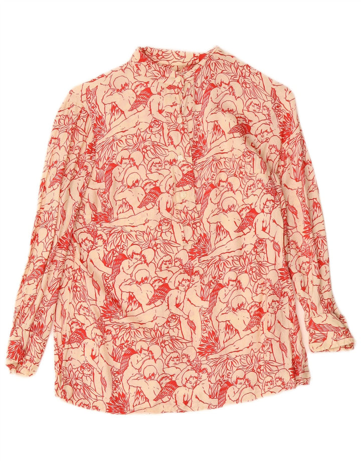 VINTAGE Damen Hemdbluse mit Grafik, UK 12, Mittelweiß