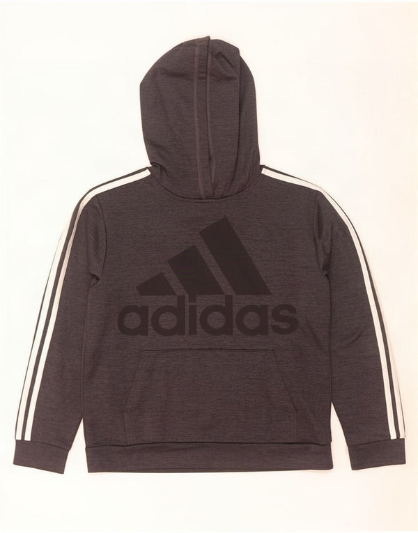 Adidas Boys Graphic Hoodie Jumper 12-13 Years Large Grey Polyester