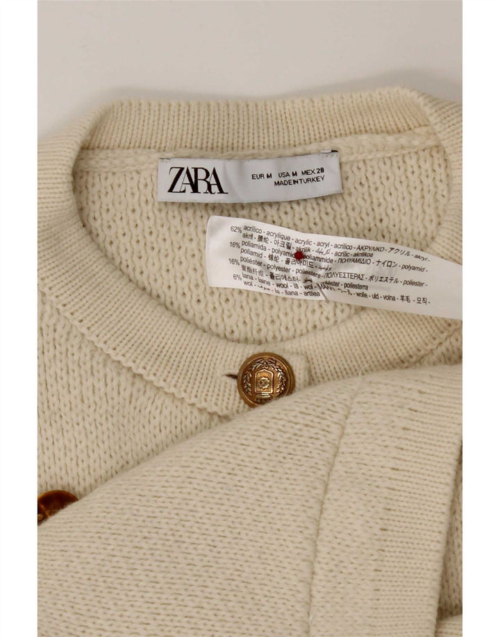 Zara Damen Strickjacke UK 12 Medium Off White Acryl