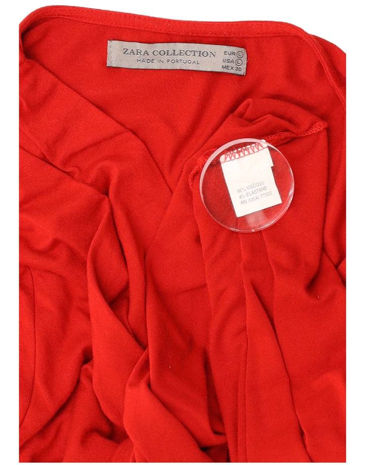 Zara Damen Langarm-Blusenoberteil UK 14 Große rote Viskose