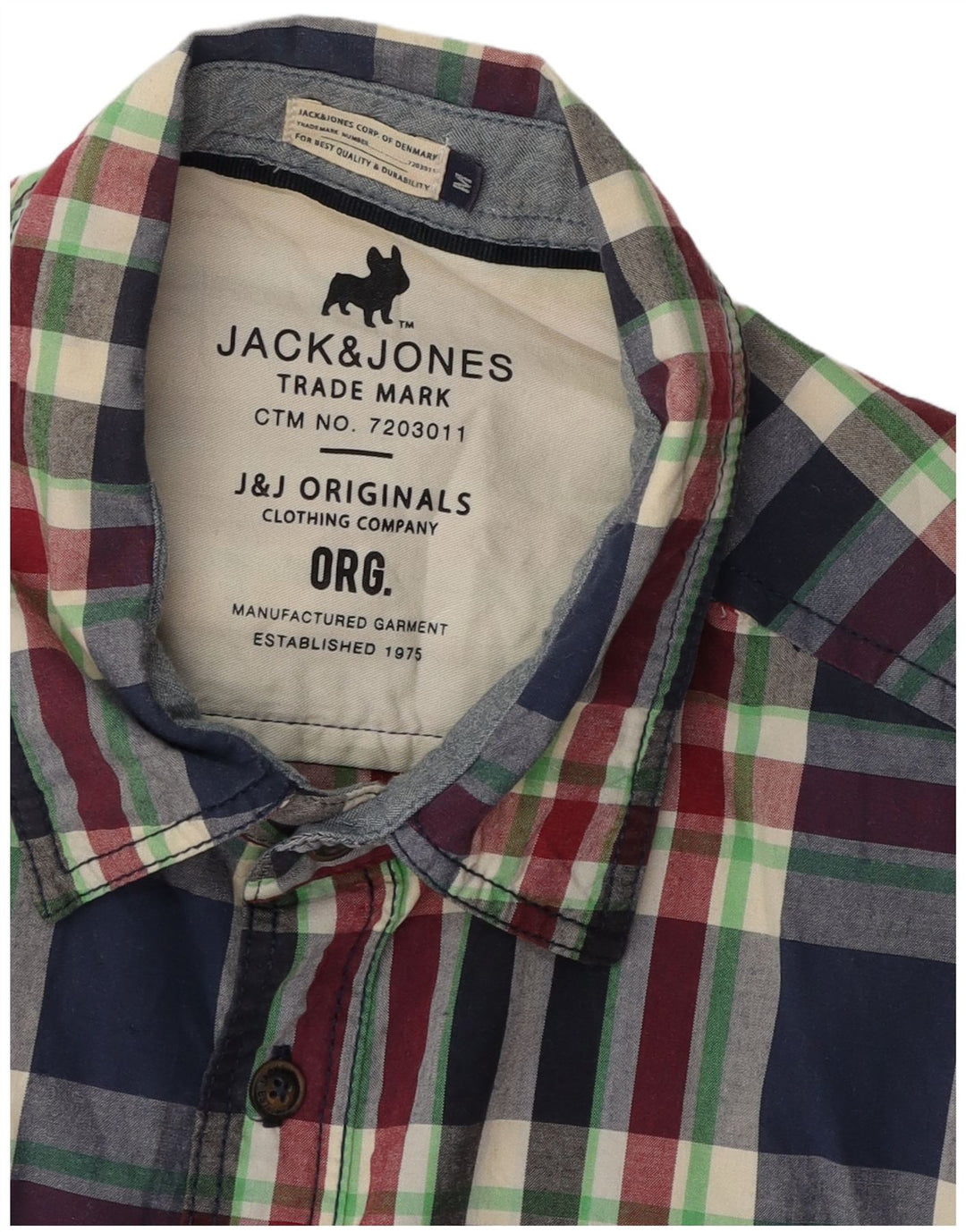 JACK & JONES Mens Shirt Medium Navy Blue Check Cotton